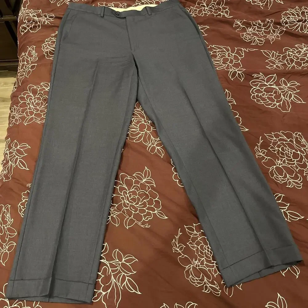 SANTORELLI MENS DARK BLUE DRESS PANTS 36x31 100% WOOL MADE IN ITALY GREAT COND!